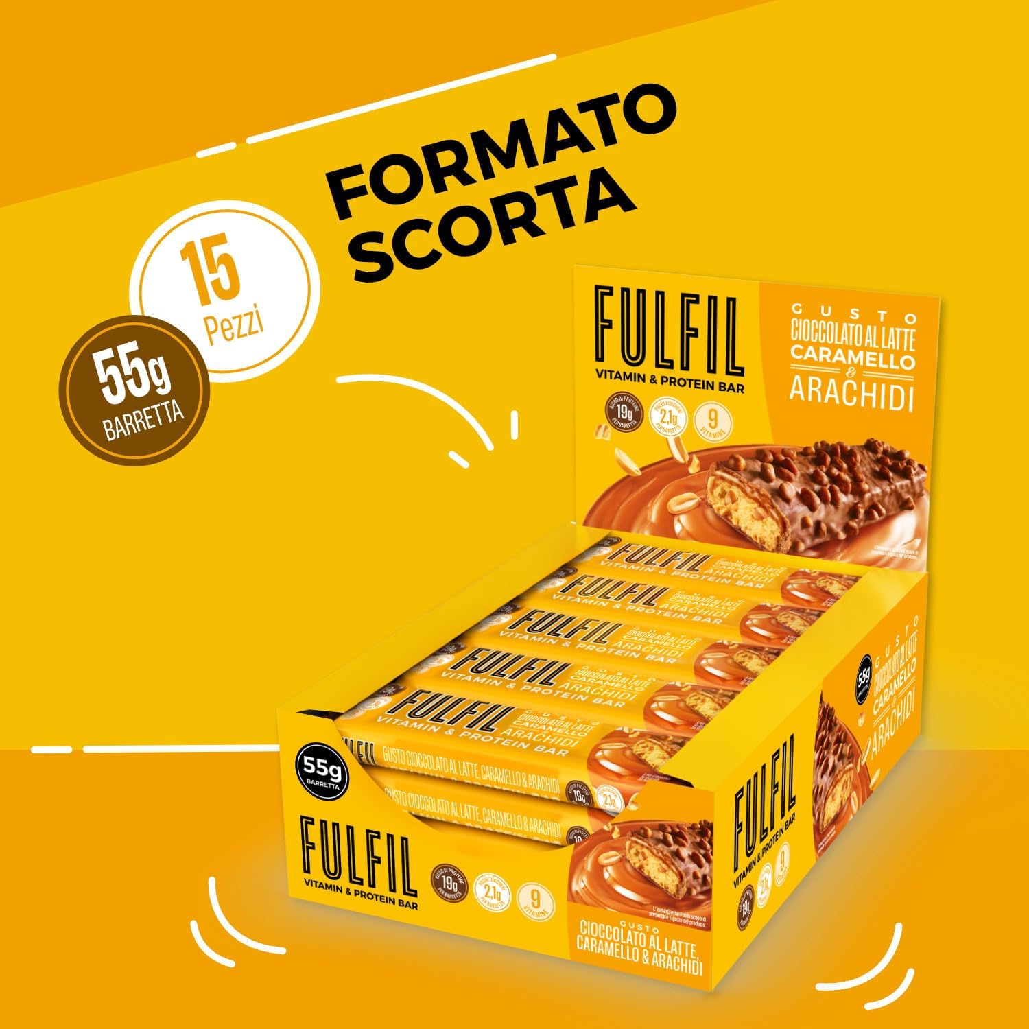 Detalle de FULFIL - Barretta Proteica da 55 g, Cioccolato Caramello e Arachidi, confezione da 15 pezzi