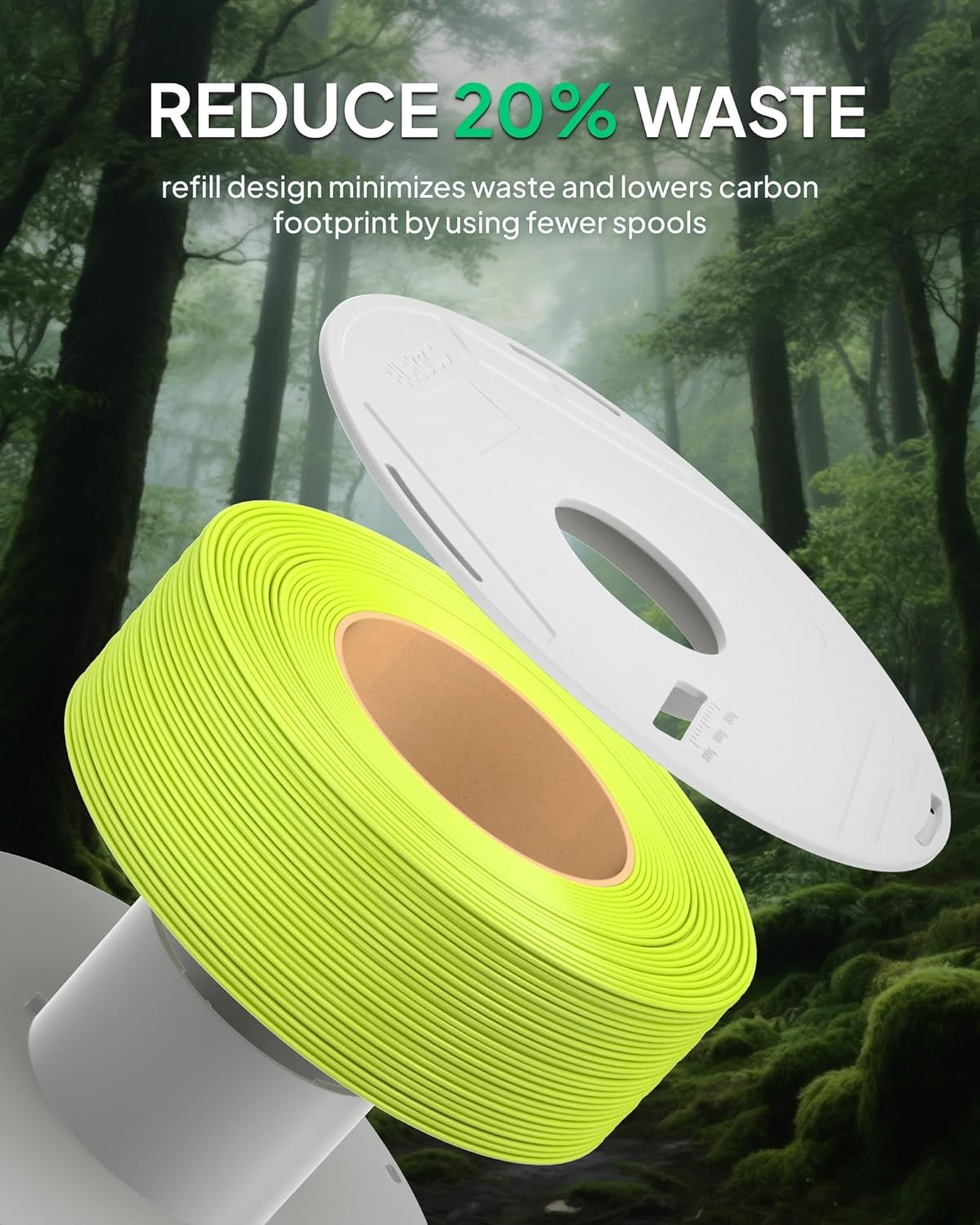 Thumbnail 2 de ELEGOO PLA Basic Refill Filament 1.75mm Green 1kg – Waste‑friendly, beginner‑friendly PLA for reusable spools