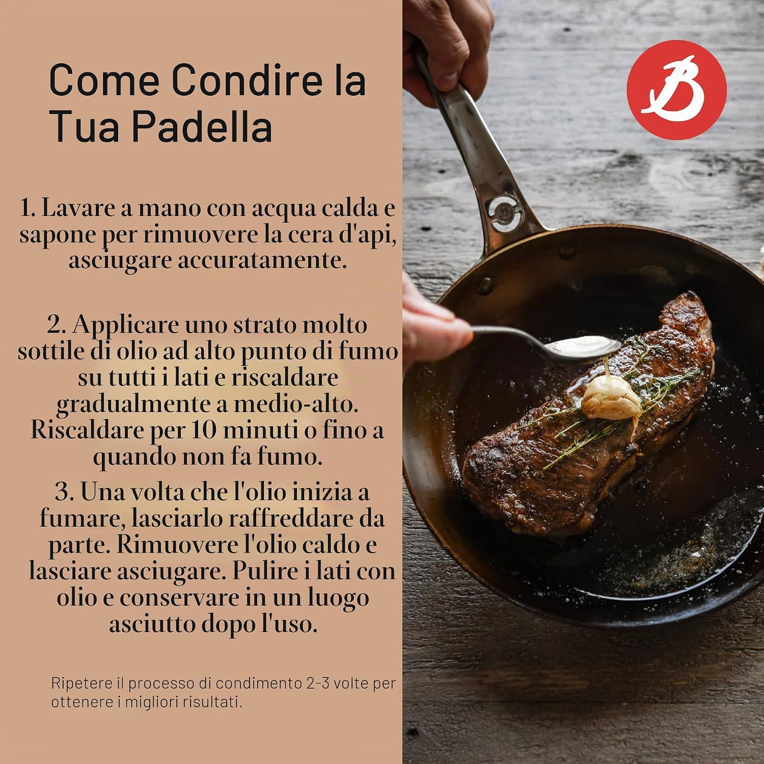 Detalle de De Buyer Padella tonda Mineral B Pro con manico da 28 cm: sapore autentico e cottura uniforme
