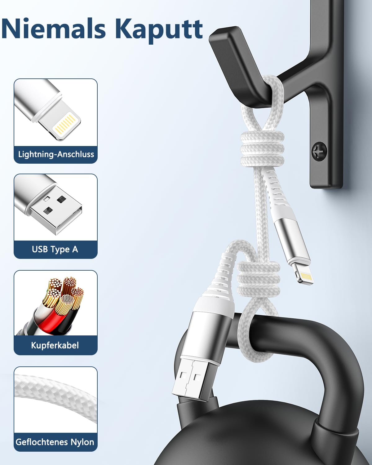 Thumbnail 4 de LumFocus iPhone Lightning Ladekabel (MFi) im 2er-Set: 1 m + 2 m