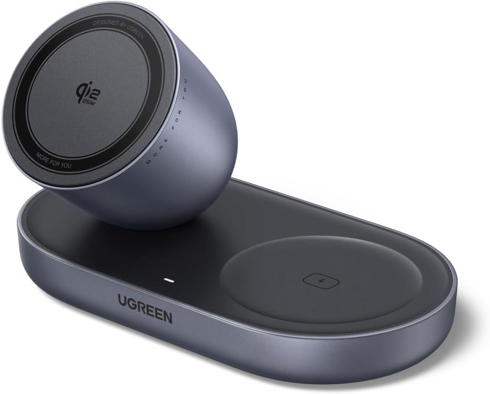Detalle de UGREEN Zapix Qi2 Certi t ied 25W for MagSafe Charger: 2-in-1 Wireless Stand (Grey)
