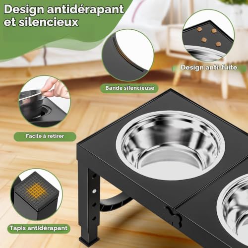 Detalle de X XBEN Gamelle surélevée pour chien, 5 hauteurs réglables et 2 bols inox
