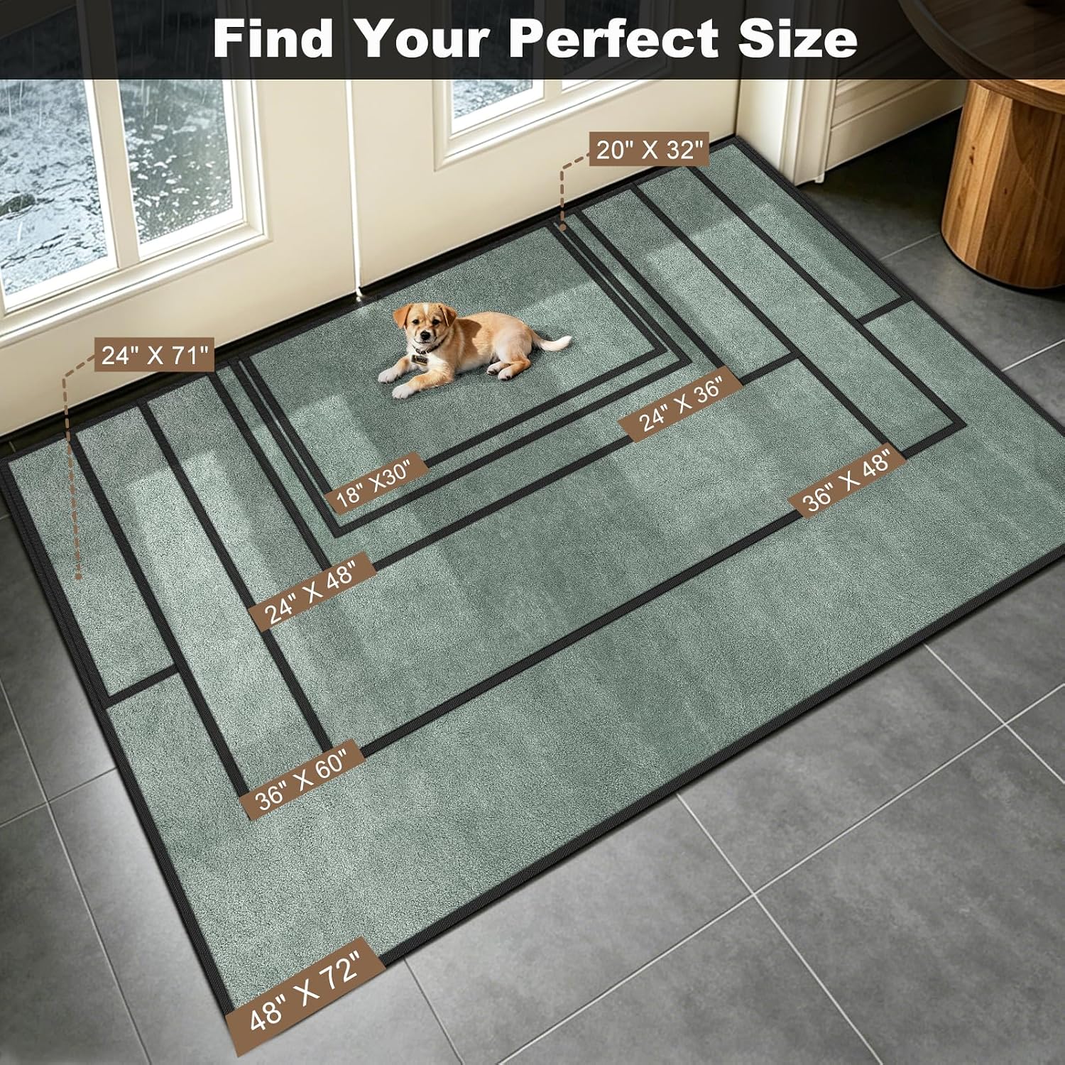 Detalle 2 de Mibao MBPC001 Door Mat, 48" x 24", Sage Green, Non-Slip and Washable