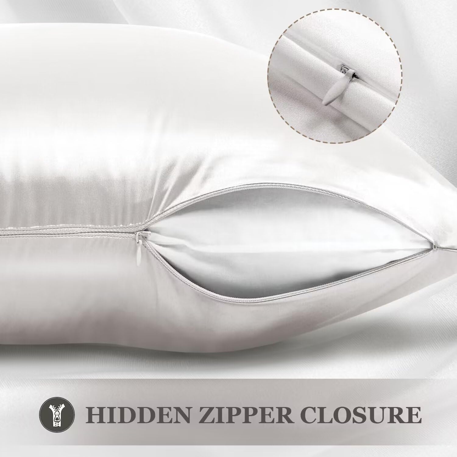 Detalle de Adubor 100% Mulberry Silk Pillowcase (22 Momme) with Hidden Zipper, Queen Size, Ivory White – 1pc