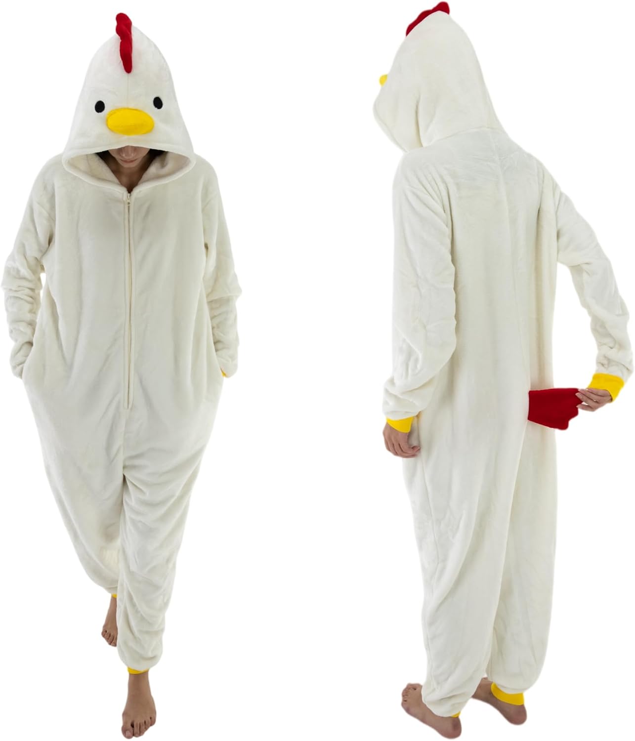 Detalle de COSUSKET Snug Fit Chicken Onesie Pajamas, Flannel, Zip-Up with Side Pockets