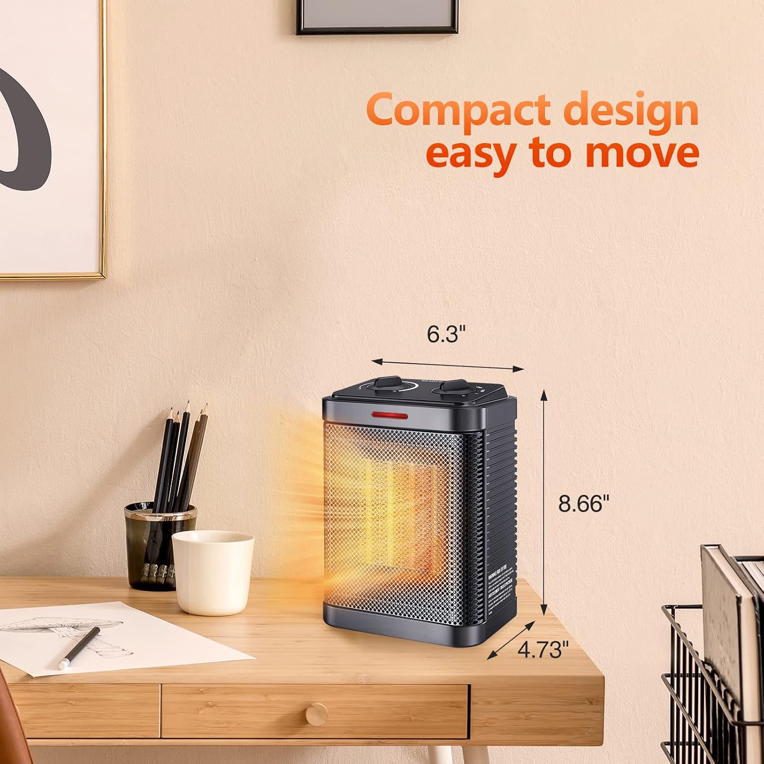 Detalle de Oprunsy PTC-SH002 Ceramic Space Heater, 1,500W, 3 Modes, Adjustable Thermostat