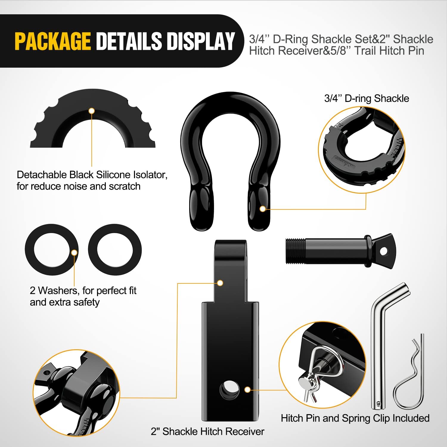 Thumbnail 3 de Nilight 2-Inch Shackle Hitch Receiver Recovery Towing Kit (45,000 LBs breaking strength)