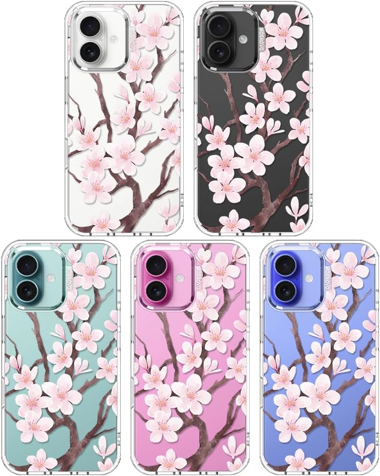 Thumbnail 2 de MOSNOVO Case for iPhone 16 Plus with Buffertech 6.6ft Protection – Cherry Blossom Clear TPU Bumper