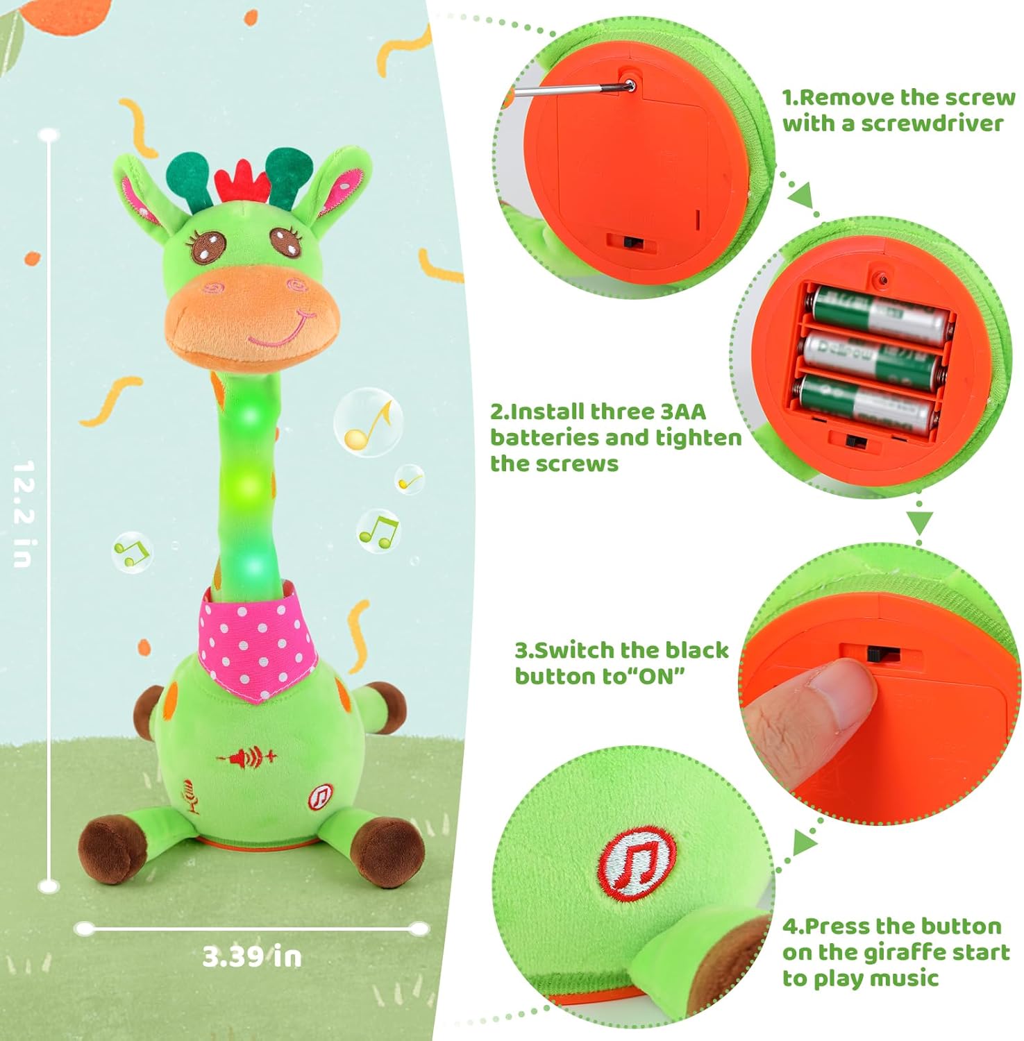 Thumbnail 3 de Sprechender Giraffe Spielzeug von seOSTO – Tanzende Kuscheljiraffe mit Lautstärkeregler und Aufnahmefunktion