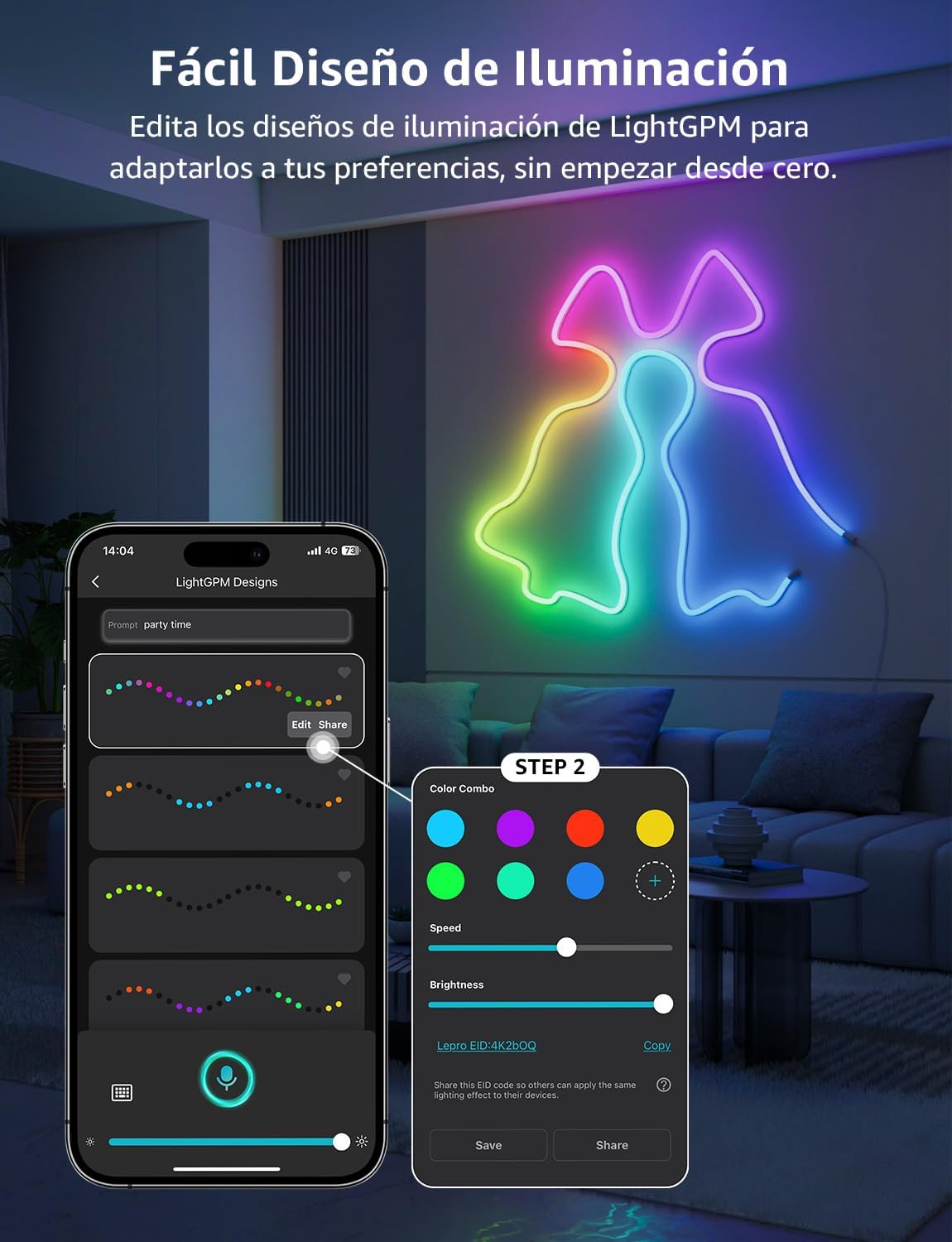 Thumbnail 2 de Lepro N1 AI Neon Tira LED 3 m 🌈 Control por Voz, IP65, Compatible Alexa