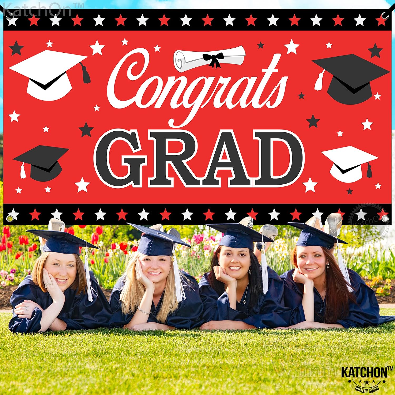 Thumbnail 2 de Graduation Decorations 2026 | Red & Black Congrats Grad Banner (72x44) by KatchOn