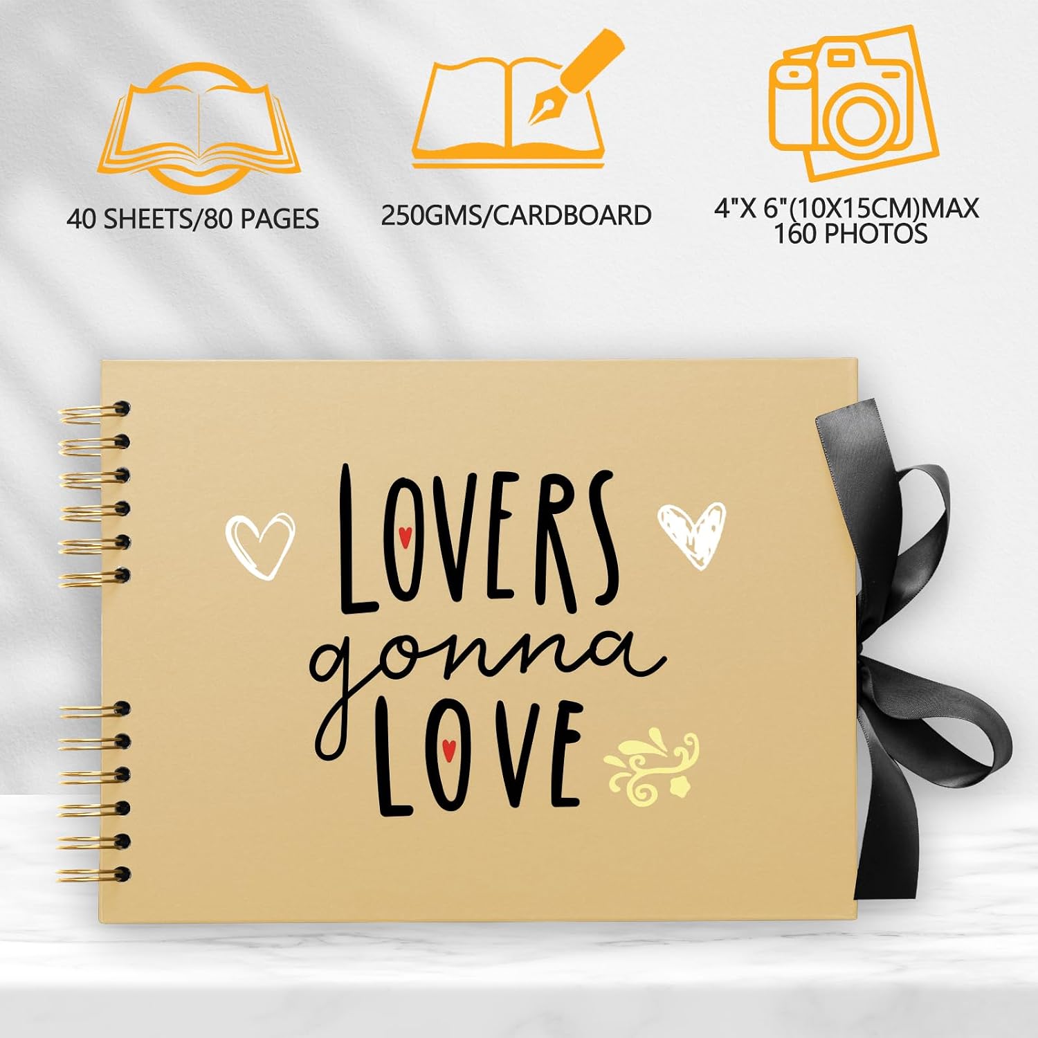 Detalle de YILEEY Fotoalbum zum Selbstgestalten – DIY Scrapbook mit Zubehör, 80 Seiten in Schwarz, Weinrot
