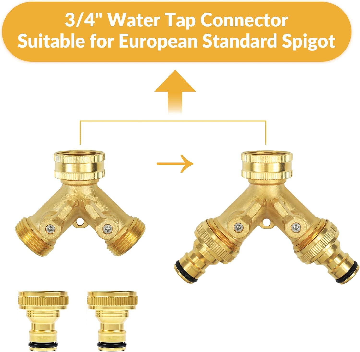 Thumbnail 3 de Hose Splitter 2 Way — Brass Garden Tap Connector with Independent On/Off Valves