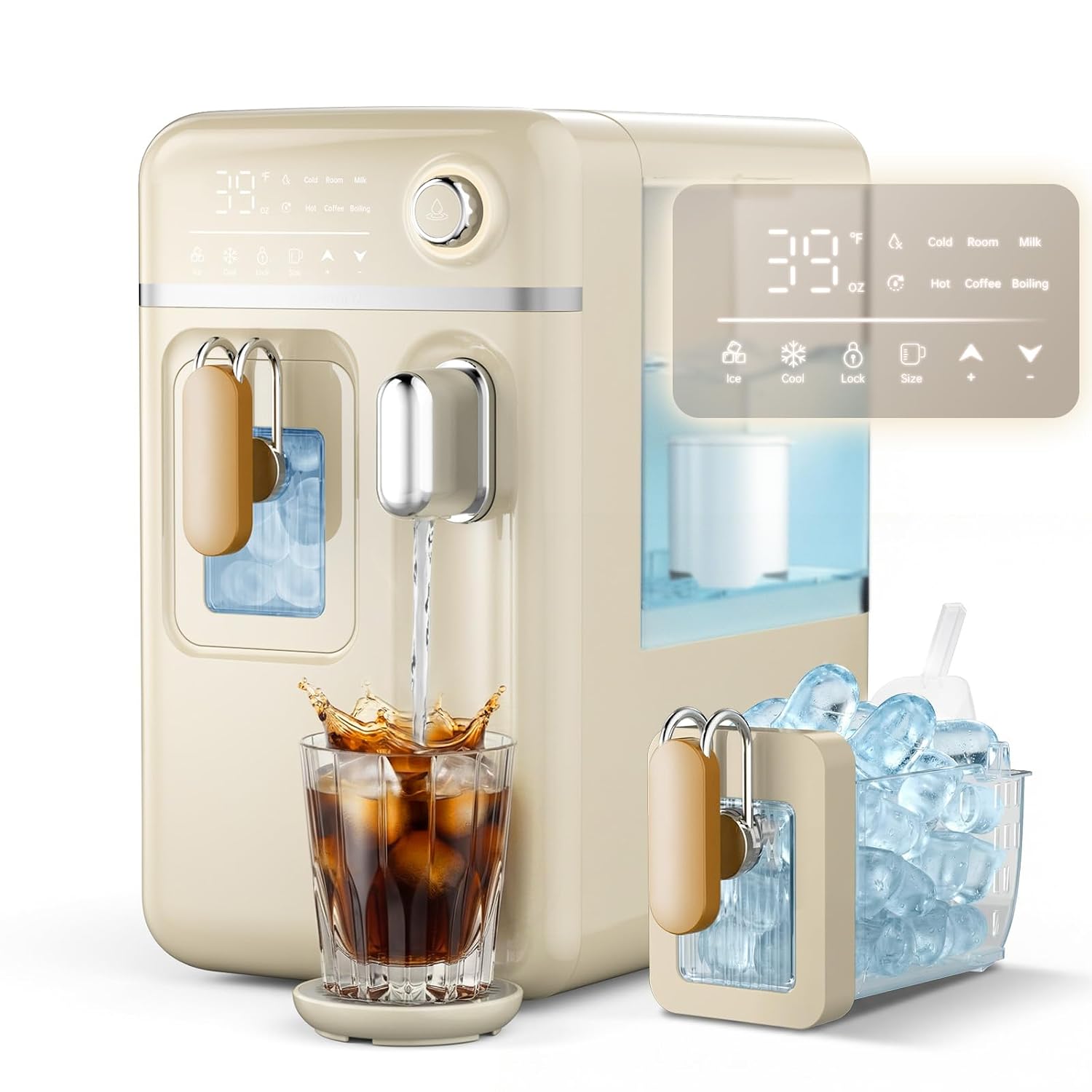Detalle de Nerefou Countertop Ice Maker and Water Dispenser, Cream Yellow