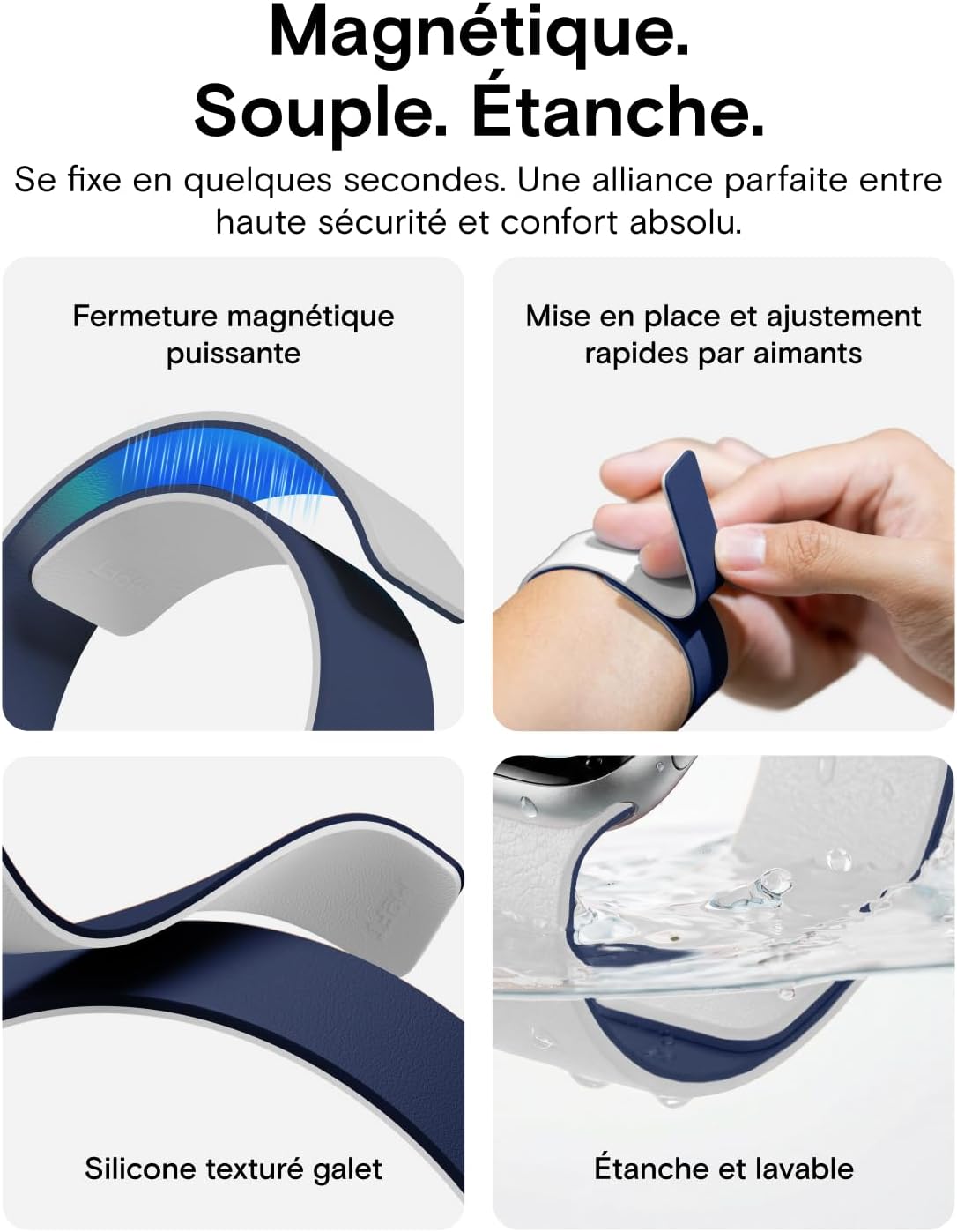 Detalle de MOFT Bracelet de Rechange Compatible Apple Watch – Silicone Magnétique Réversible (38–46 mm)