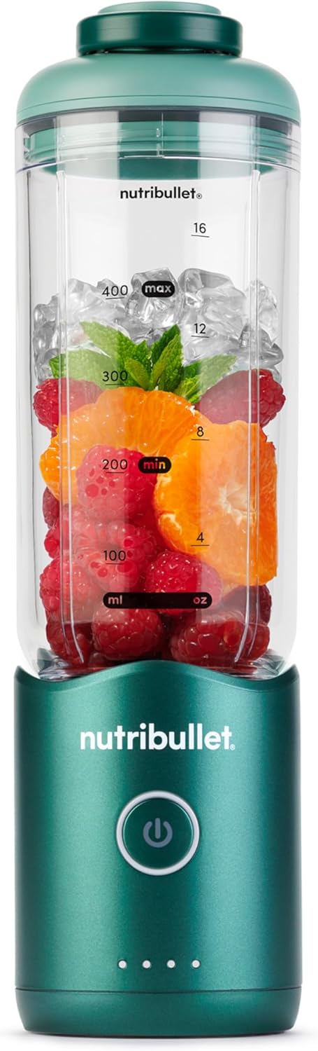 Detalle de Nutribullet Flex 590ml – Tragbarer Smoothie-Mixer mit Trinkdeckel, USB-C, BPA-frei, Grün NBП013GR