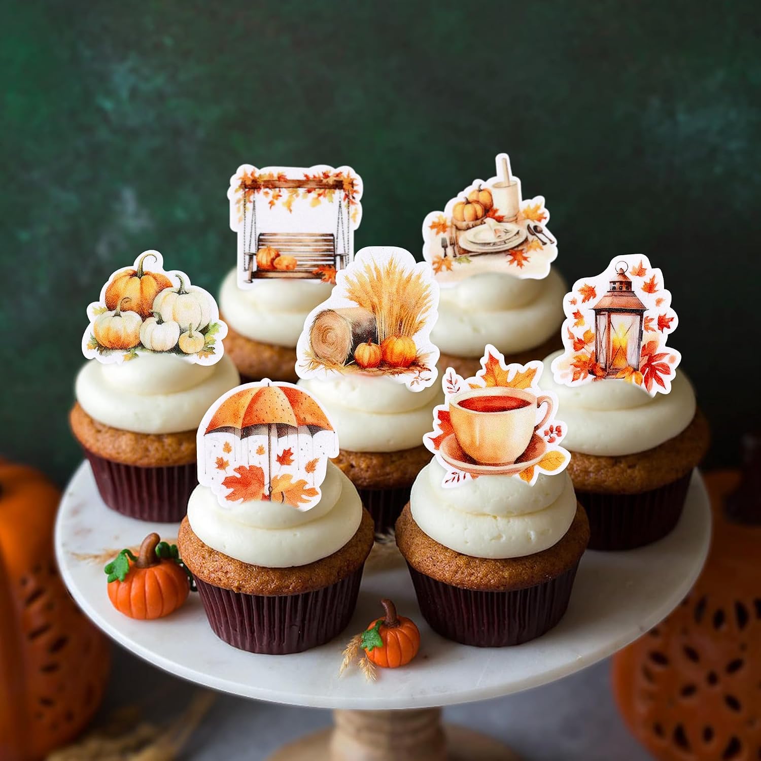 Detalle de Keaziu Edible Hello Fall Cupcake Toppers, 40-Piece Rice Paper Set