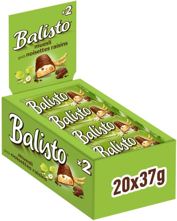 BALISTO Barre Biscuit Céréales et Chocolat au Lait – Raisins Secs et Noisettes, Grand Format (740 g)