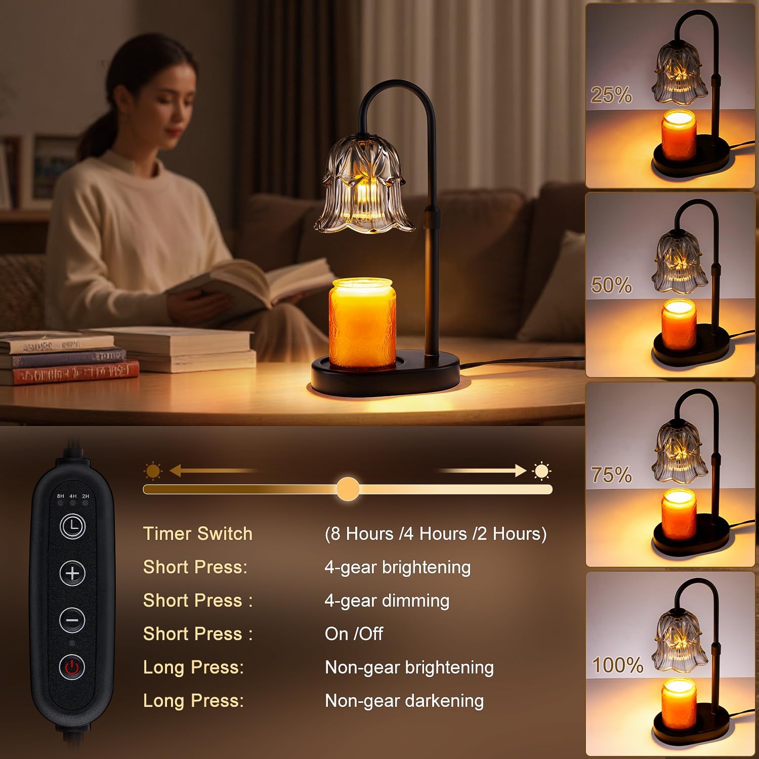 Detalle de Pfxud SY-RLD03 Candle Warmer Lamp, Gray Flower Design, Timer and Dimming