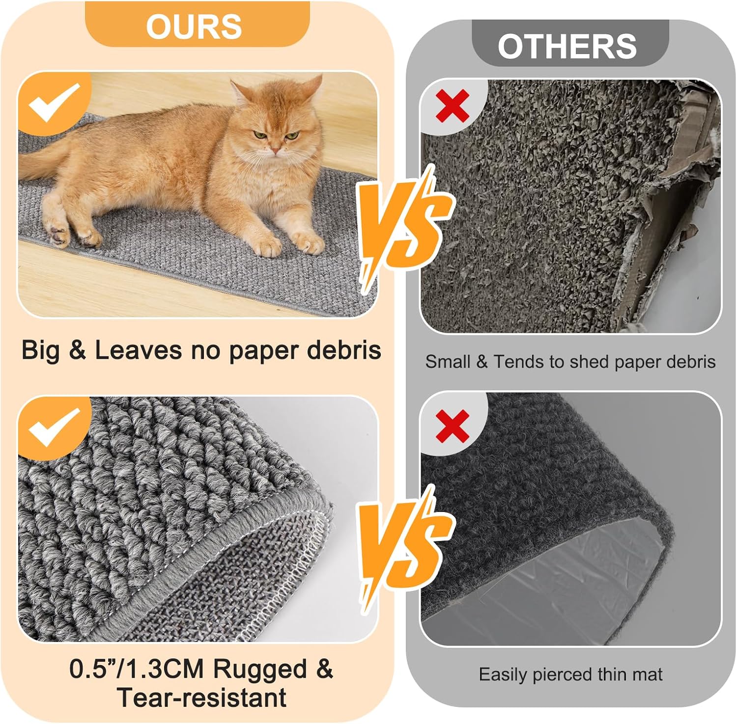 Detalle de Uross Cat Climbing Wall Carpet 200x40cm: Scratch-Resistant Wall Scratcher for Indoor Cats