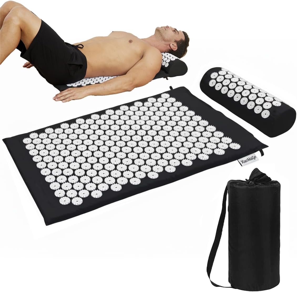 Detalle de XiaoMaGe 4399 73 cm Acupressure Mat and Pillow Set with Carry Bag, Black