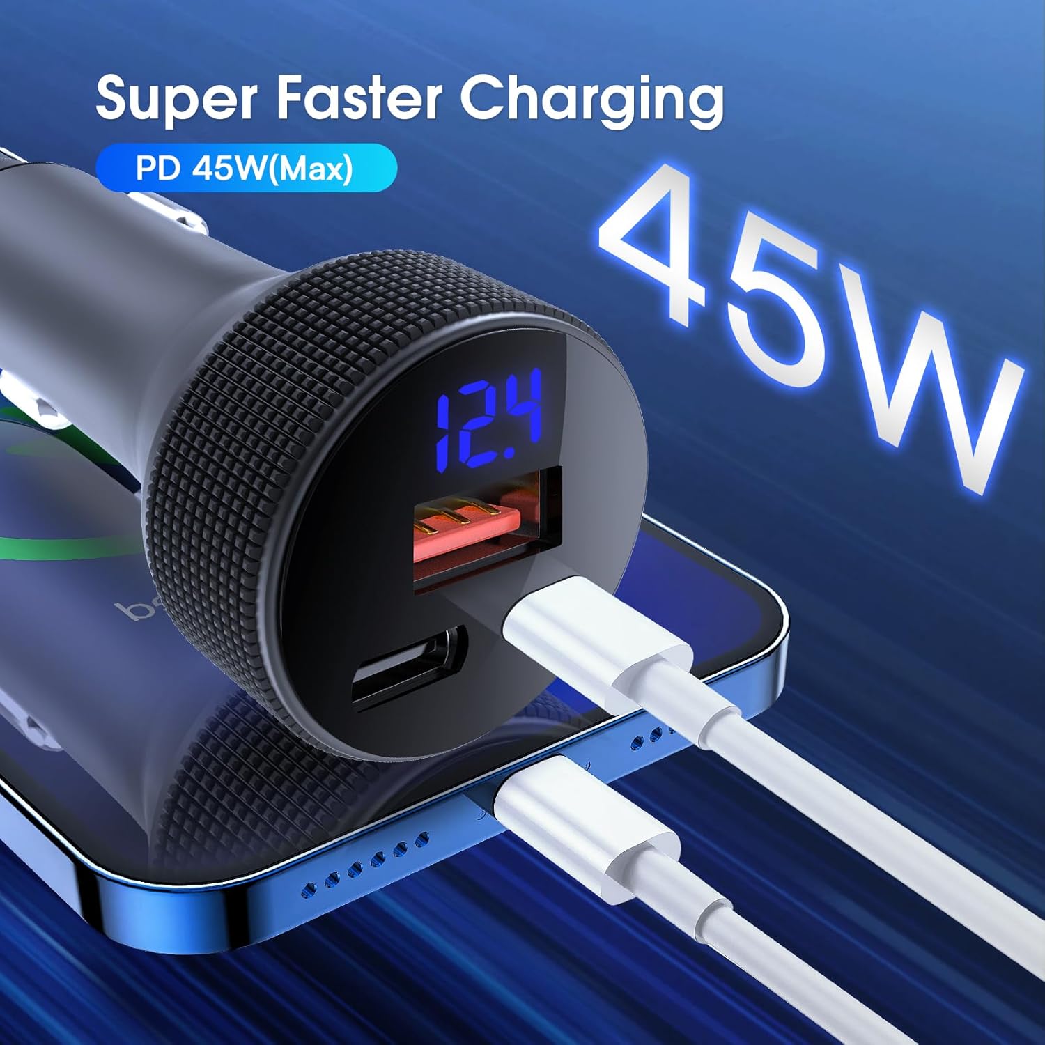 Thumbnail 3 de GemCoo 108W USB‑C Auto-Ladegerät (Dual PD + QC3.0) mit 3 Ports und LED-Voltmeter, KFZ-Zigarettenanzünder