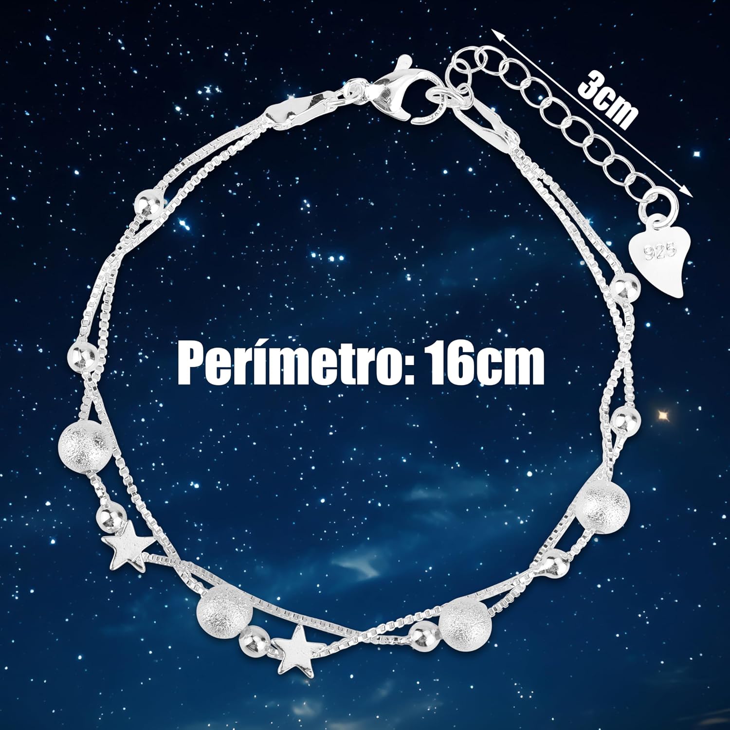 Thumbnail 1 de Pulsera plateada para mujer Rebundex: regalo sofisticado con estrellas y cuentas