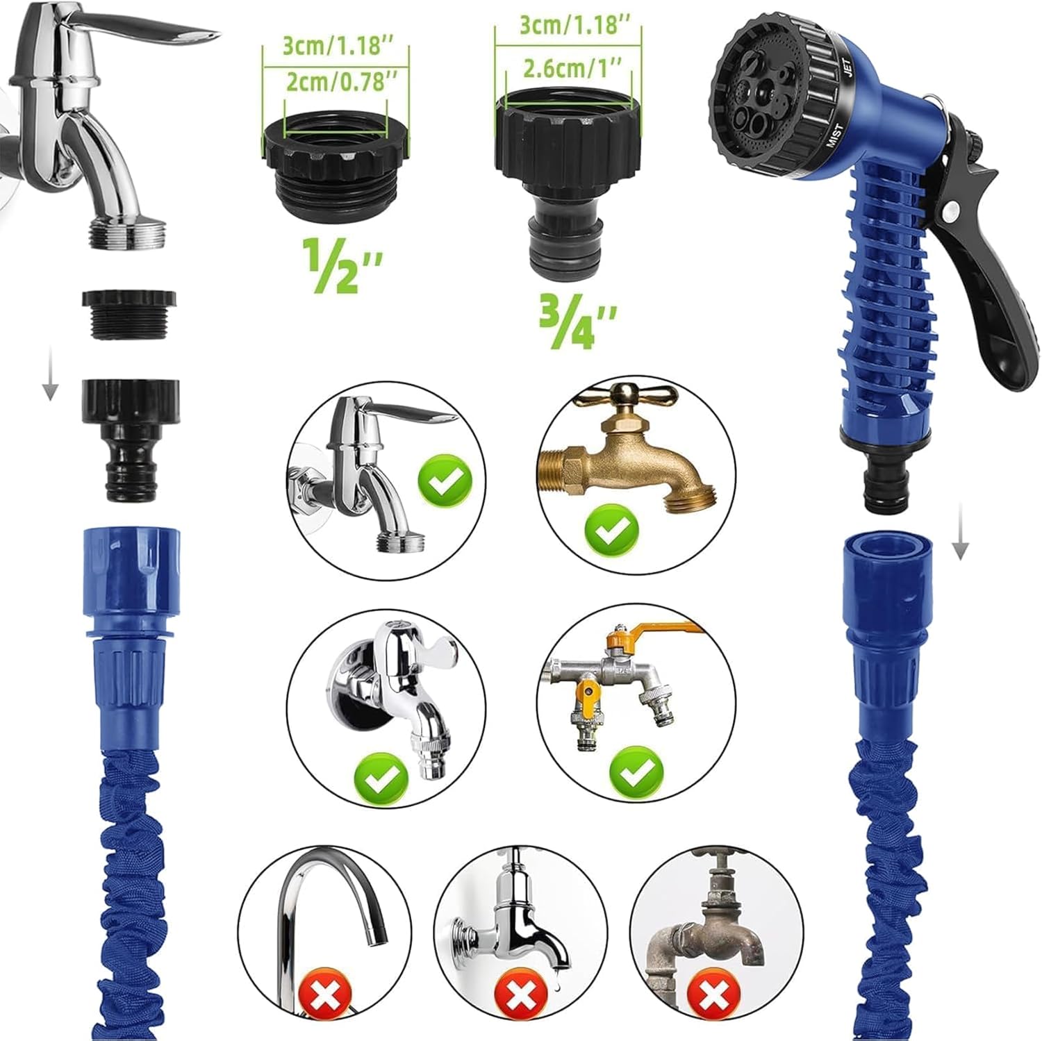 Thumbnail 4 de Niboameu Expandable Garden Hose Pipe 15m (50ft) with 7-Function Spray Gun