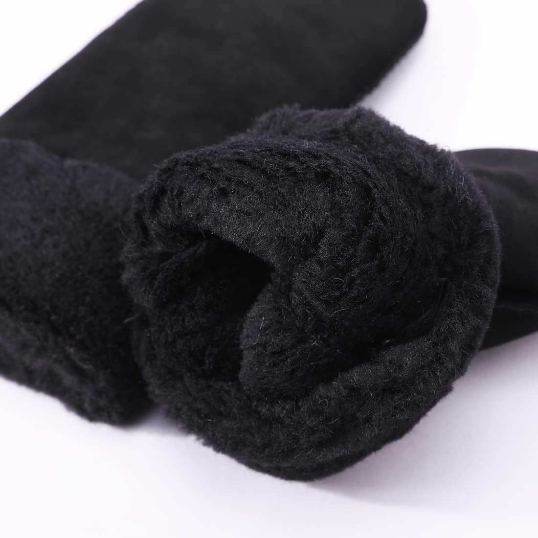 Detalle de Harssidanzar Herren Winter Fäustlinge – Lederfäustlinge mit Lammfellfutter und Pelzmanschette KM042EU