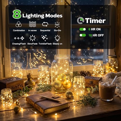 Detalle de MUSUNIA Mini Aufladbare Lichterkette 3 m | 30 LEDs Warmweiß, Timer, USB‑C, 8 Modi