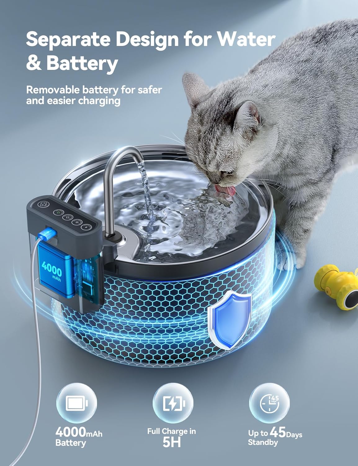 Thumbnail 5 de FEELNEEDY Wireless Cat Water Fountain (FN-W08L-PB) – 3.5L rechargeable battery pet fountain with motion sensor