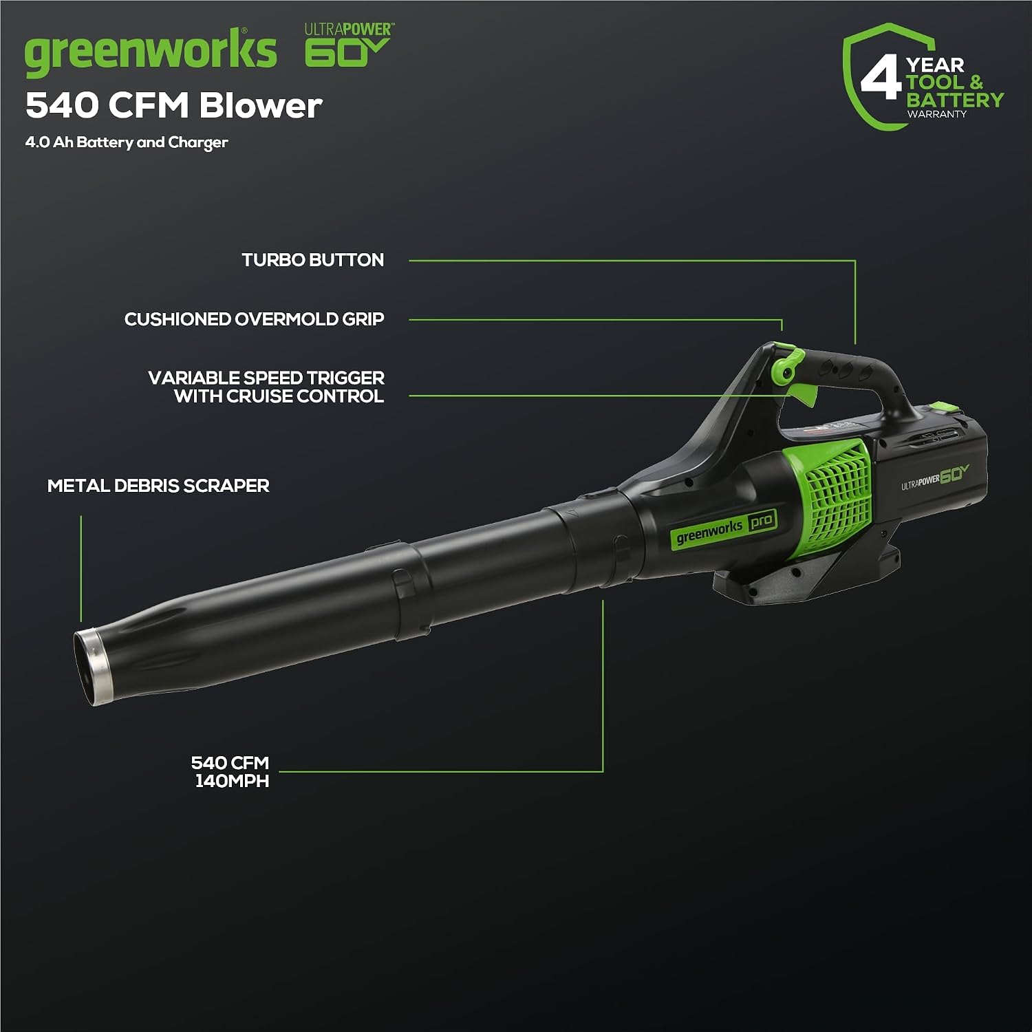 Detalle de Greenworks String Trimmer and Blower Combo, 4.0 Ah Battery