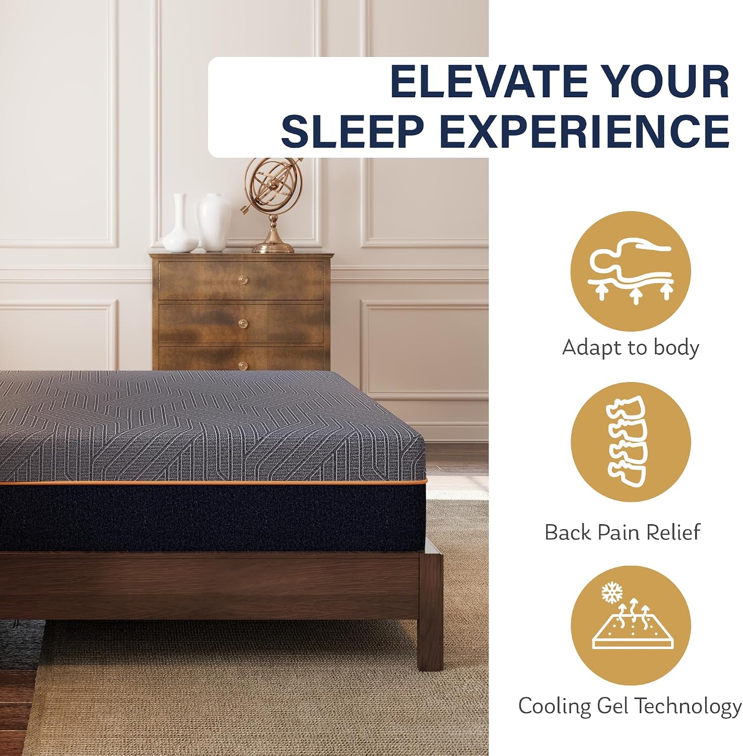 Detalle 1 de MLILY EGOHOME 12Q-COOLGEL Queen Mattress, 12-Inch Copper Gel Memory Foam