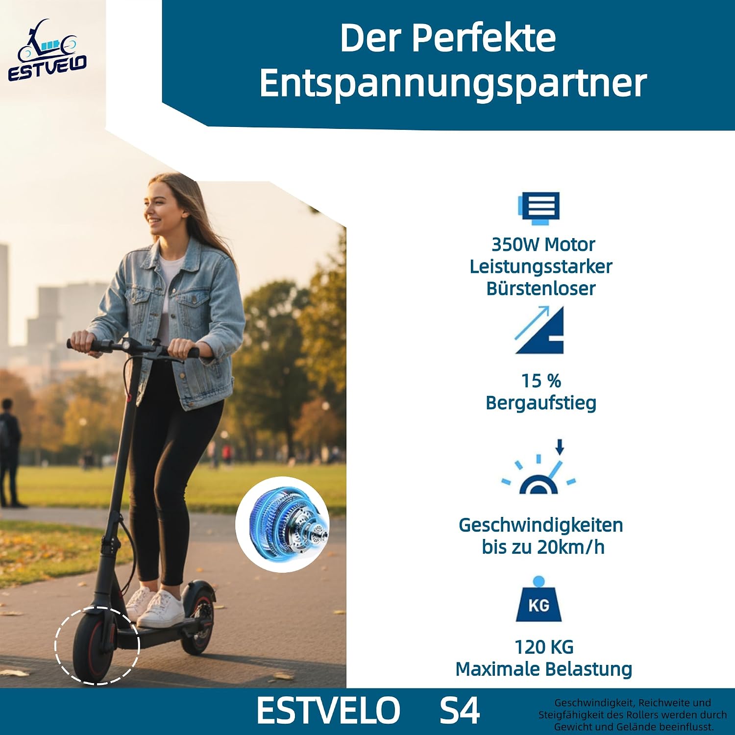 Thumbnail 1 de ESTVELO E Scooter S4 (bis 20 km/h) – faltbar mit breiteren Luftreifen und bis 30 km Reichweite