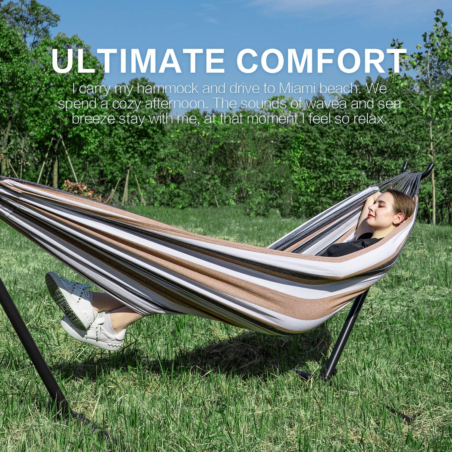 Thumbnail 2 de PNAEUT A01YSB01001 Double Hammock with Steel Stand, Coffee, 450 lb Capacity