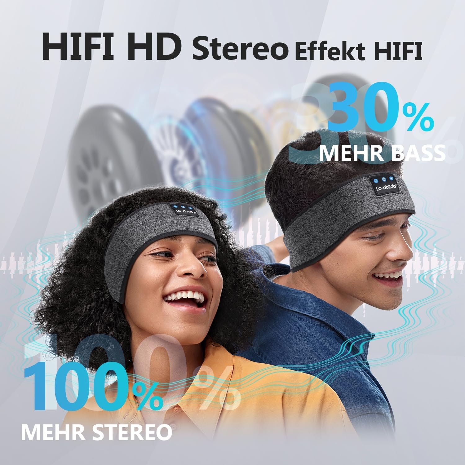 Detalle de LC-dolida Schlafkopfhörer Bluetooth 5.4 – Stirnband zum Schlafen, Musik & Training (Grau)