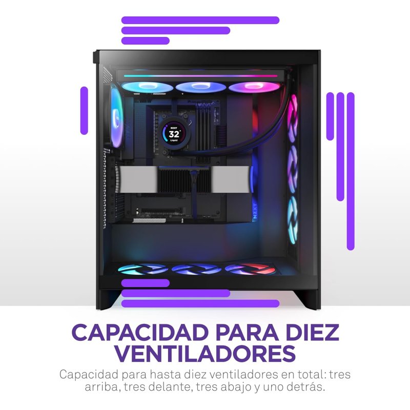 Thumbnail 2 de NZXT H7 Flow RGB 2024 (Cristal Templado, USB 3.2) torre media negra