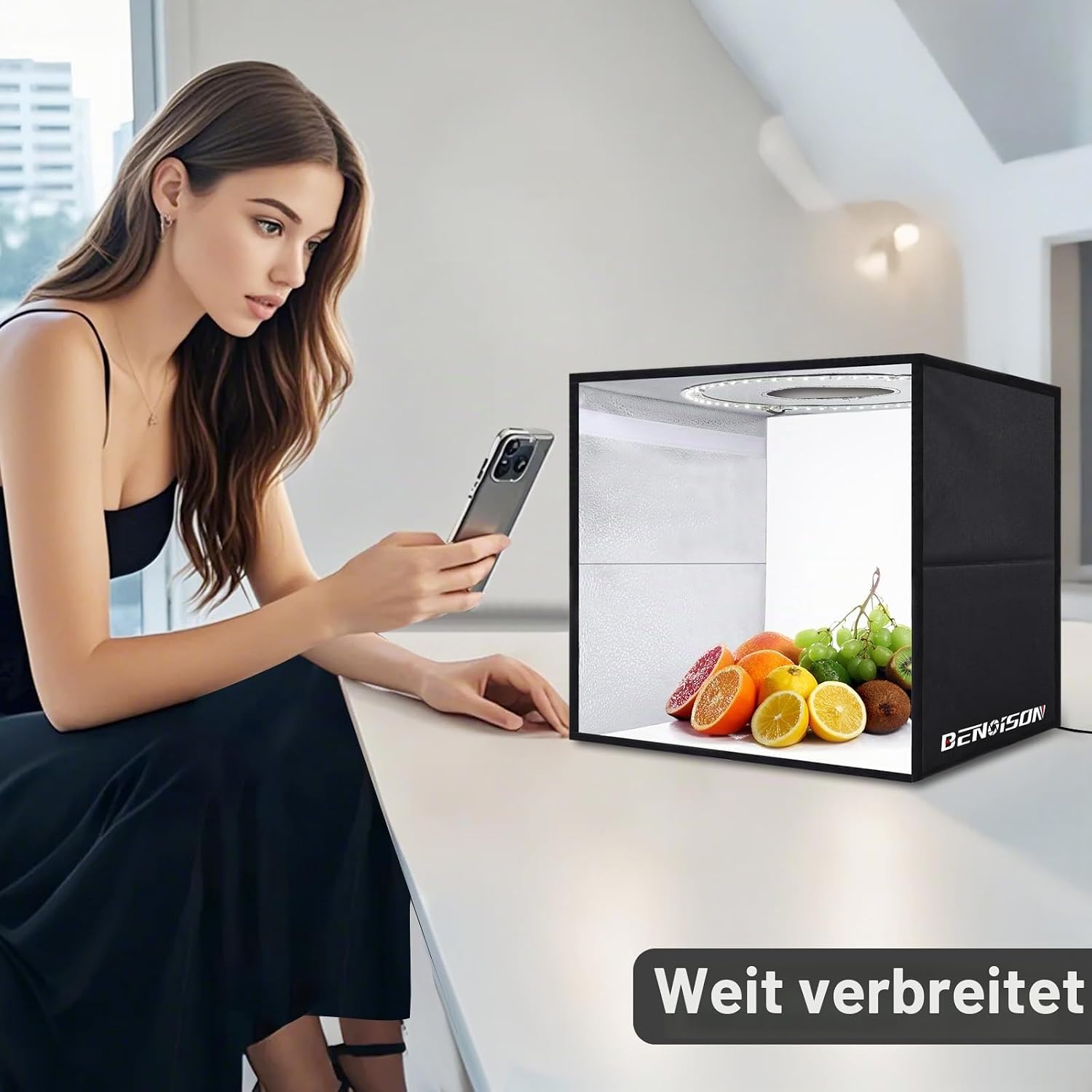 Thumbnail 6 de BENOISON Fotobox 40x40 cm Lichtkasten mit 120 LED und 6 Hintergründen – für Schmuck- und Kleinprodukte