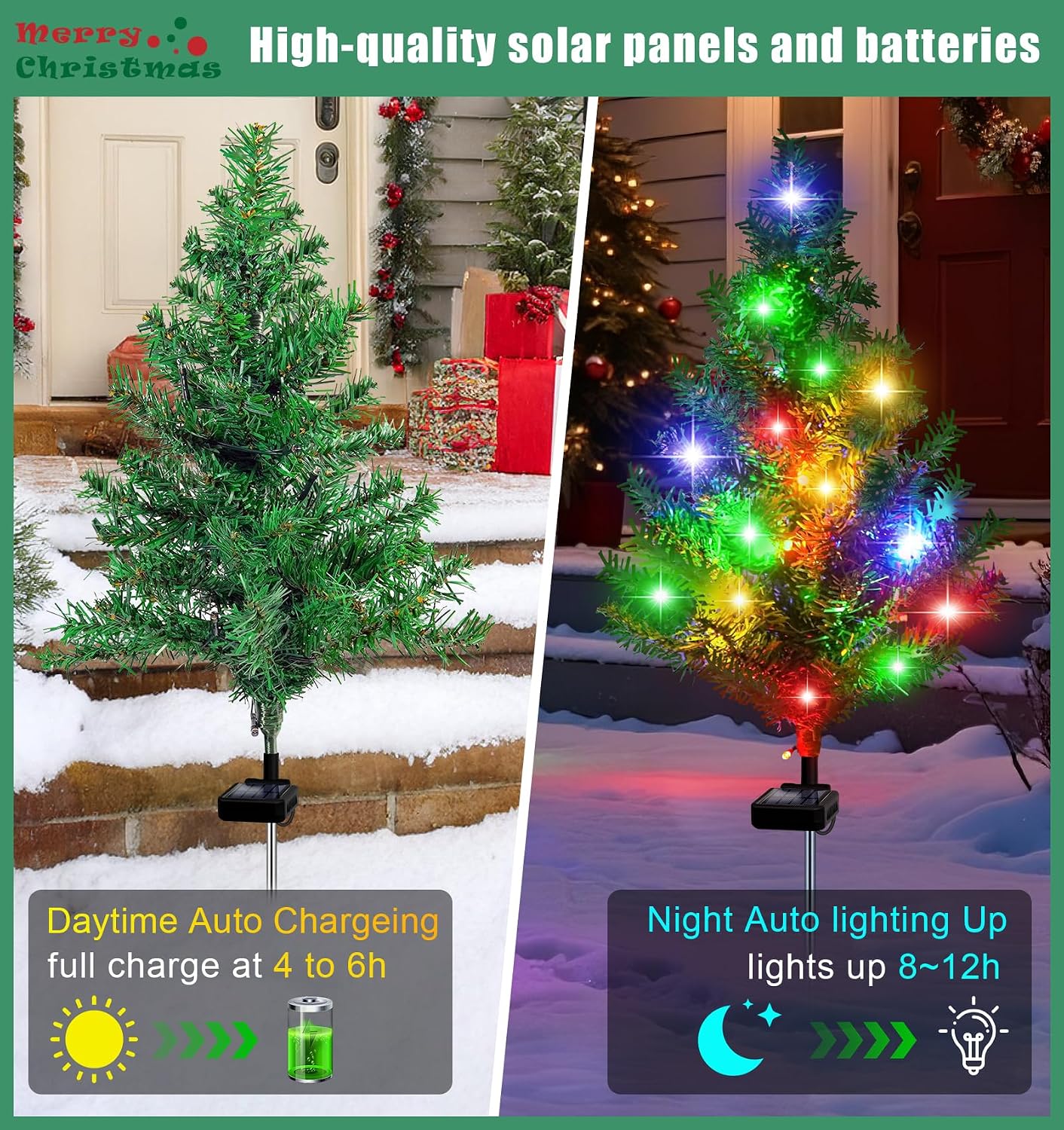 Detalle 2 de ostritec Xmas tree 4pack Solar Christmas Tree Stake Lights, 4-Pack