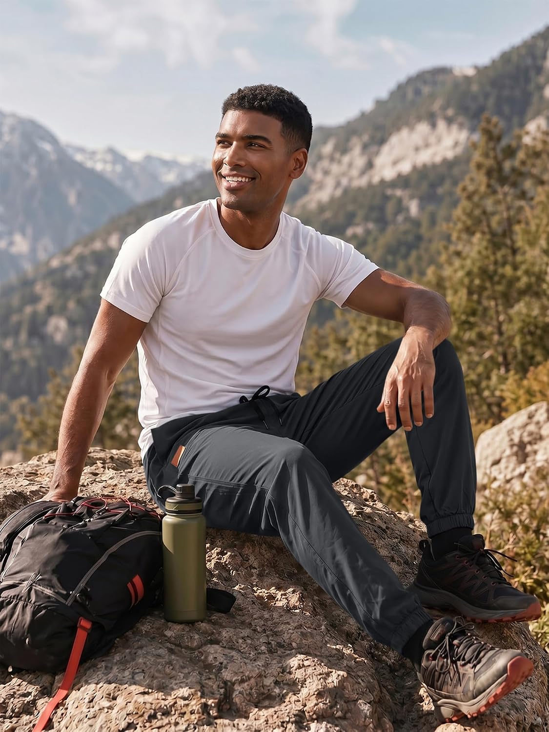 Detalle 2 de JMIERR Herren Chino Cargo Jogginghose aus Baumwolle mit Kordelzug und Taschen