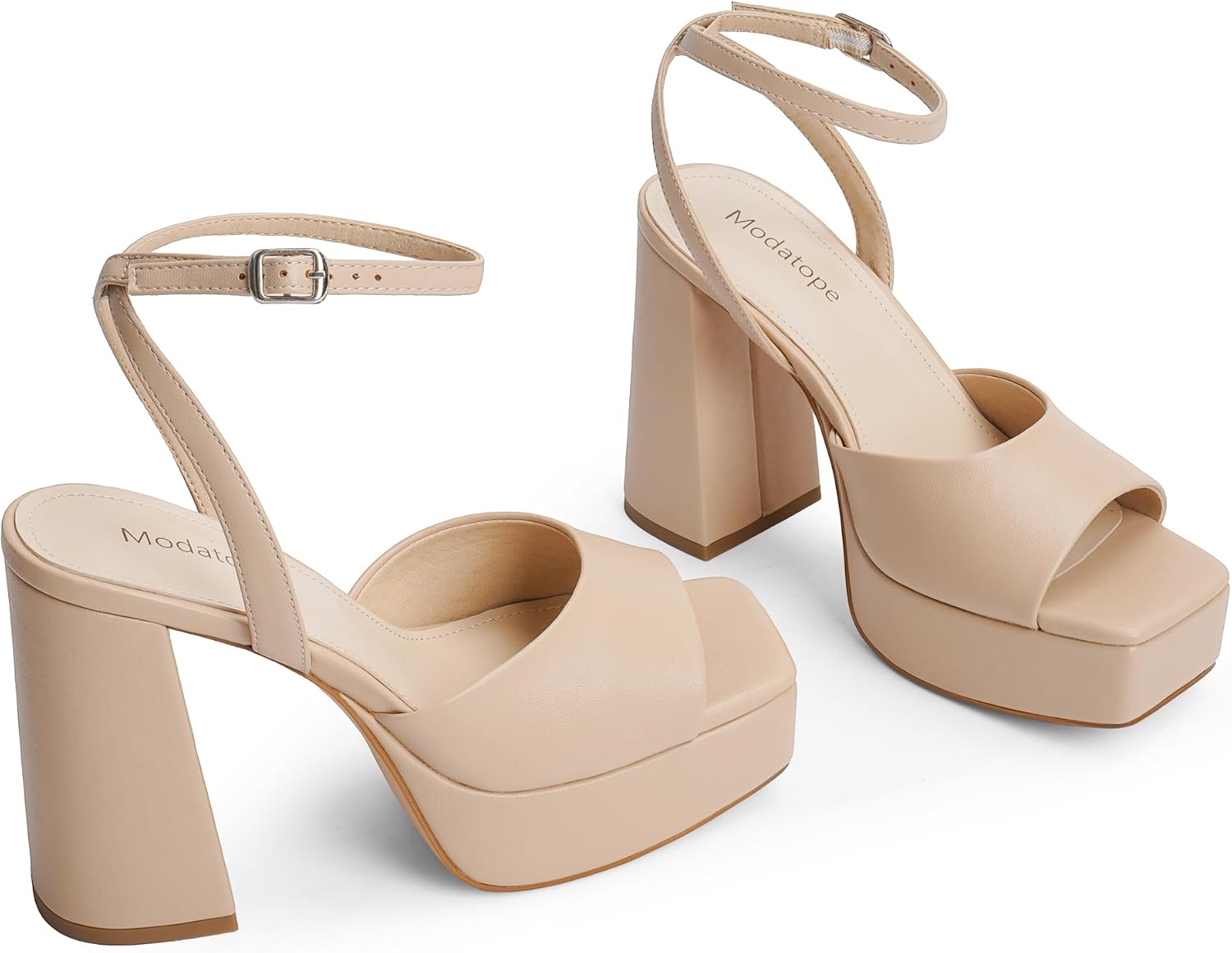 Detalle de Modatope Platform Heels for Women: Open-Toe Chunky Heel Platform Sandals with Ankle Strap
