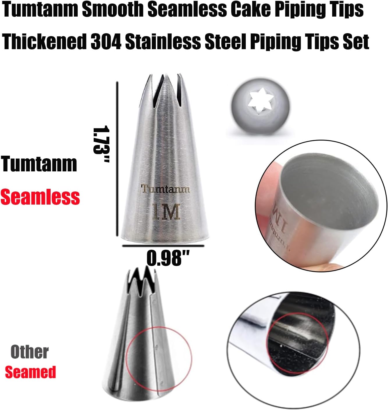 Detalle de Tumtanm Professional Large Piping Nozzles (4 pcs) stainless steel icing tips for cupcakes and baking