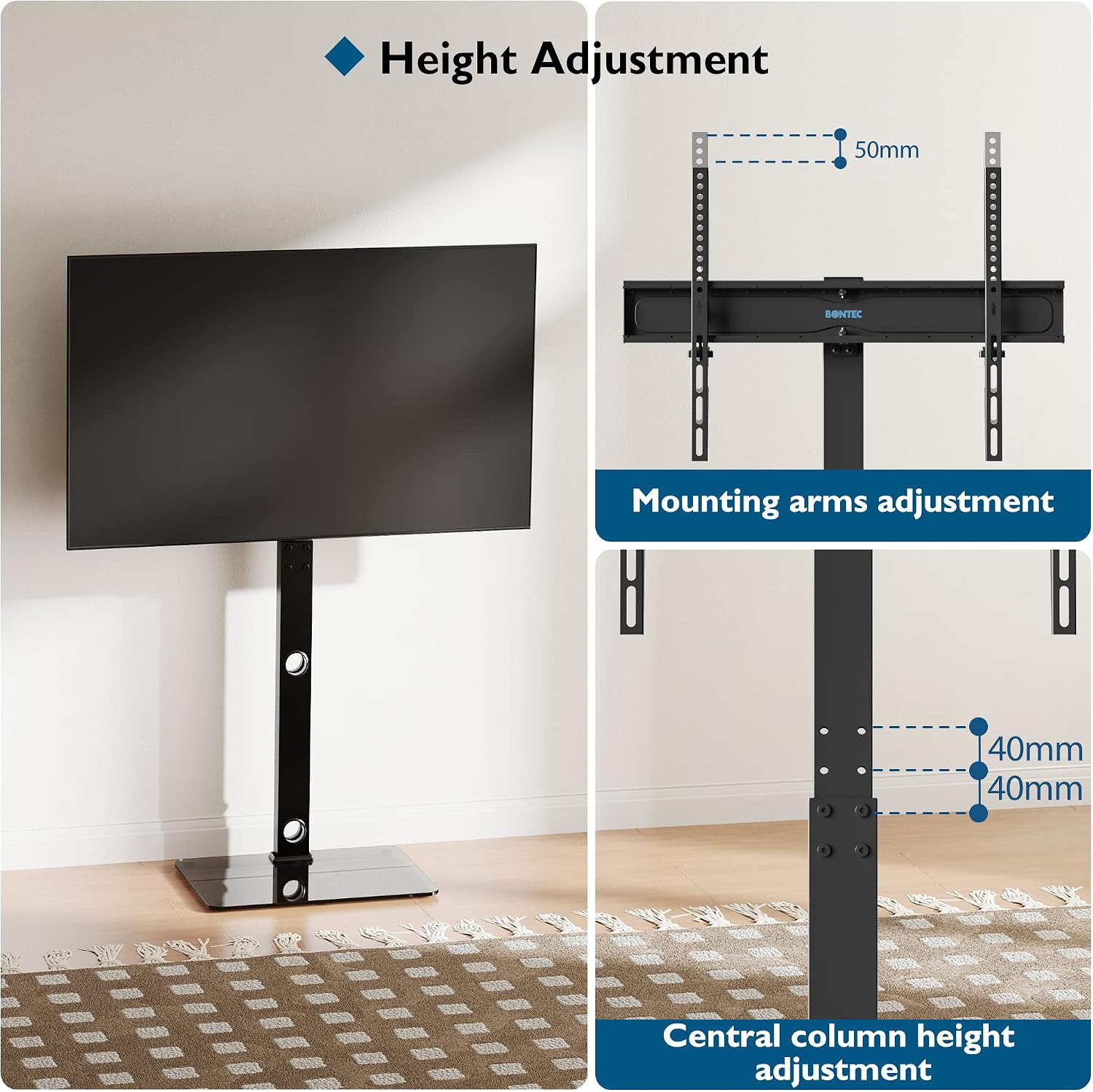 Detalle 2 de BONTEC tv-vloerstandaard voor 30 tot 70 inch, verstelbaar en draaibaar