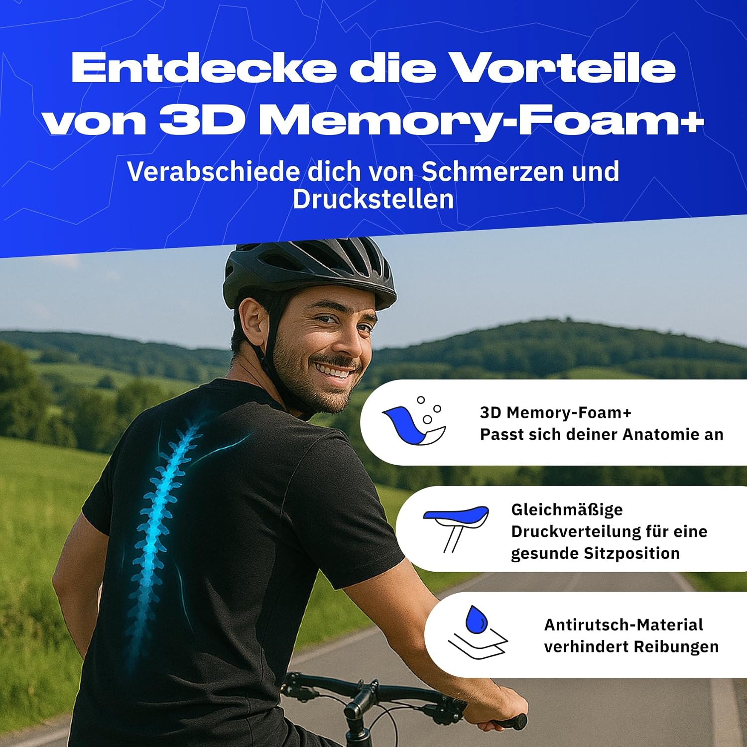 Thumbnail 4 de ALPENSATTEL Ergonomischer Fahrradsattel Komfort + 3D Memory Foam – universell montierbar