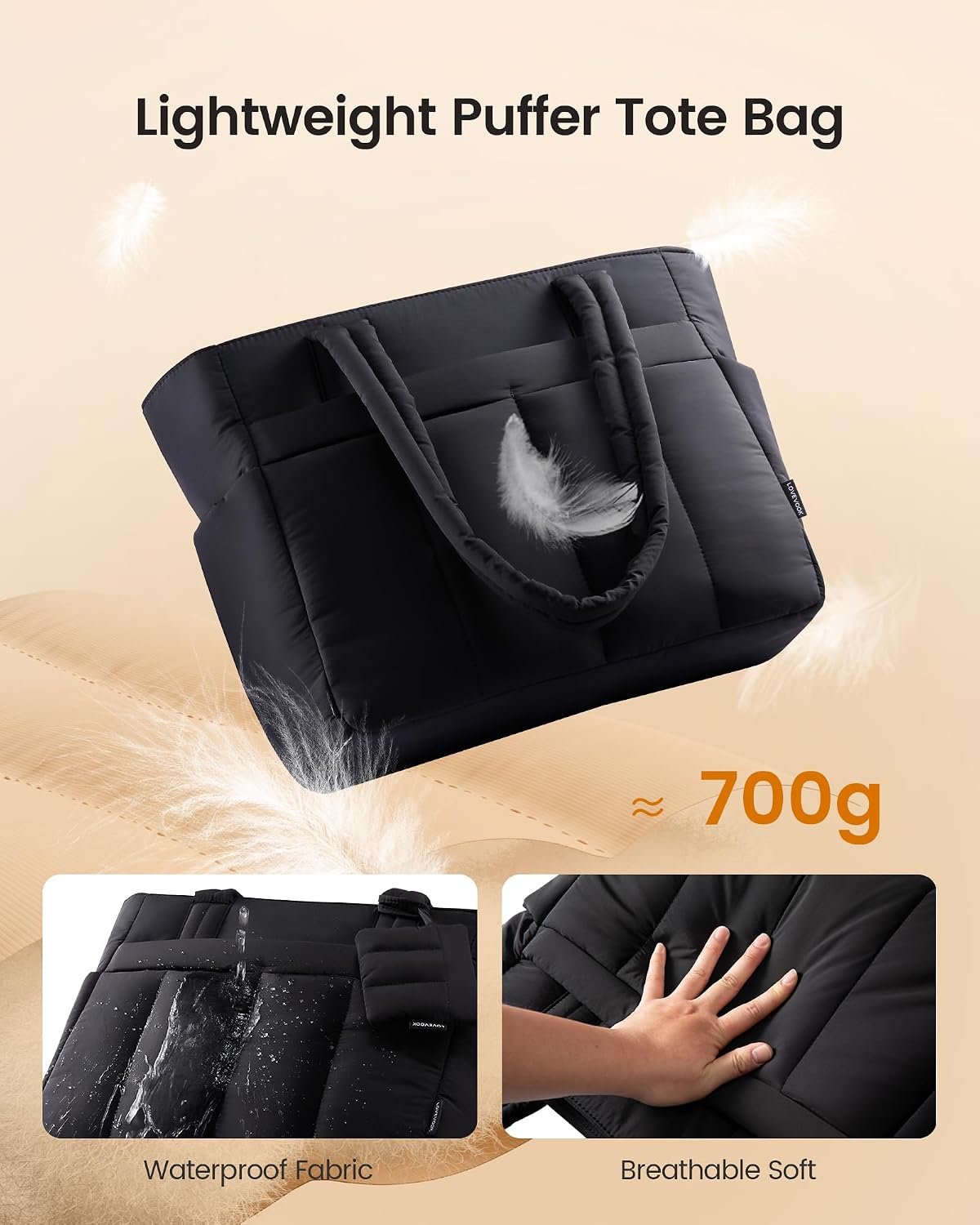 Thumbnail 4 de LOVEVOOK Lightweight Puffer Tote Bag for Women with Laptop Compartment