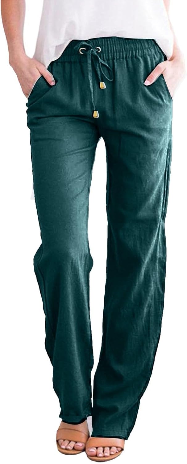 Detalle 2 de ZLQRSSWK Damen Leinenhose – Sommerfreizeit in Musselin, Gerade Geschnitten