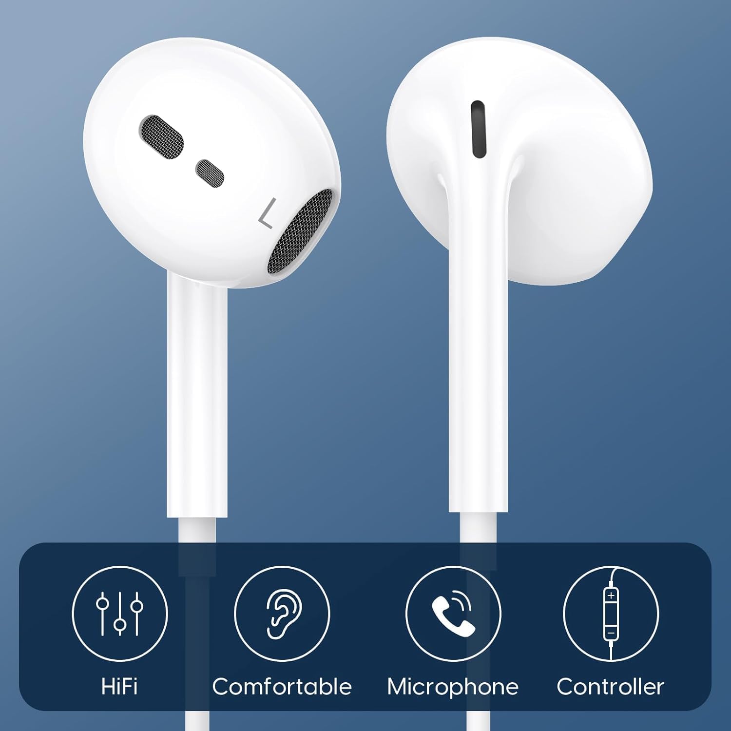 Detalle de iPhone Kabel Kopfhörer – MFi-zertifiziertes kabelgebundenes Headset mit Mikrofon und HiFi-Sound