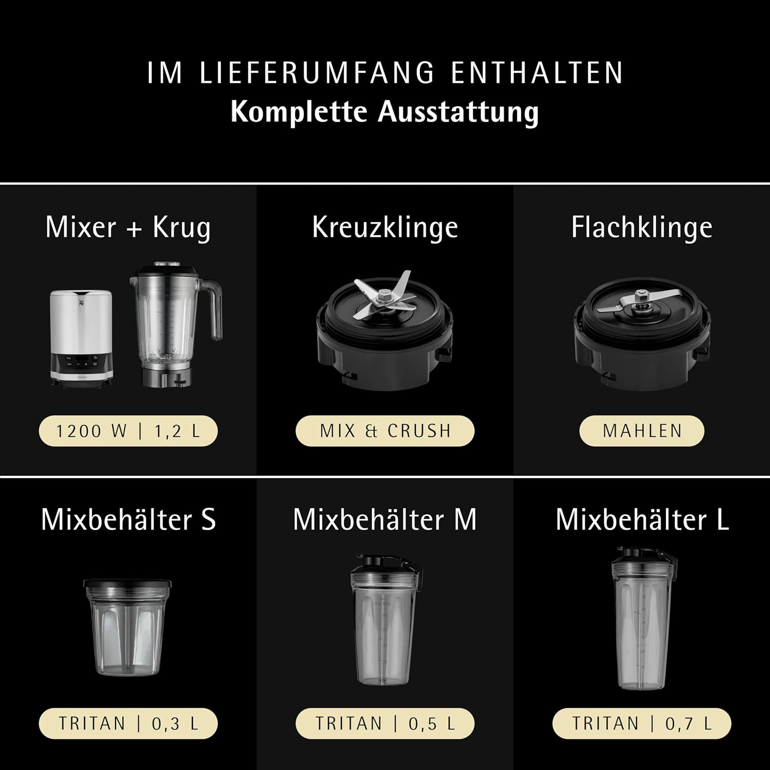 Thumbnail 1 de WMF Kult Pro Multifunktionsmixer Hochleistungsmixer – 1200 W, 30.000 U/min, 4 Mixbehälter inkl. ToGo-Verschluss