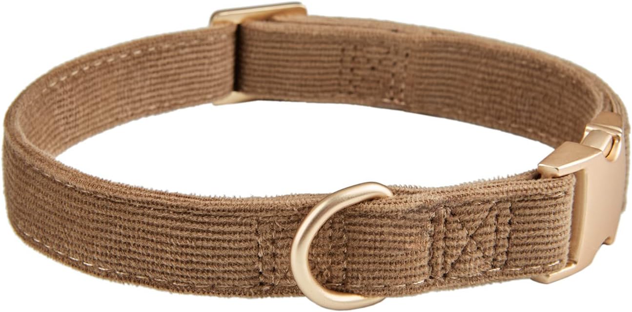 Detalle de YUDOTE Ultra-soft Dog Collar in Natural Cotton Corduroy (Coffee Brown) – Medium (M)