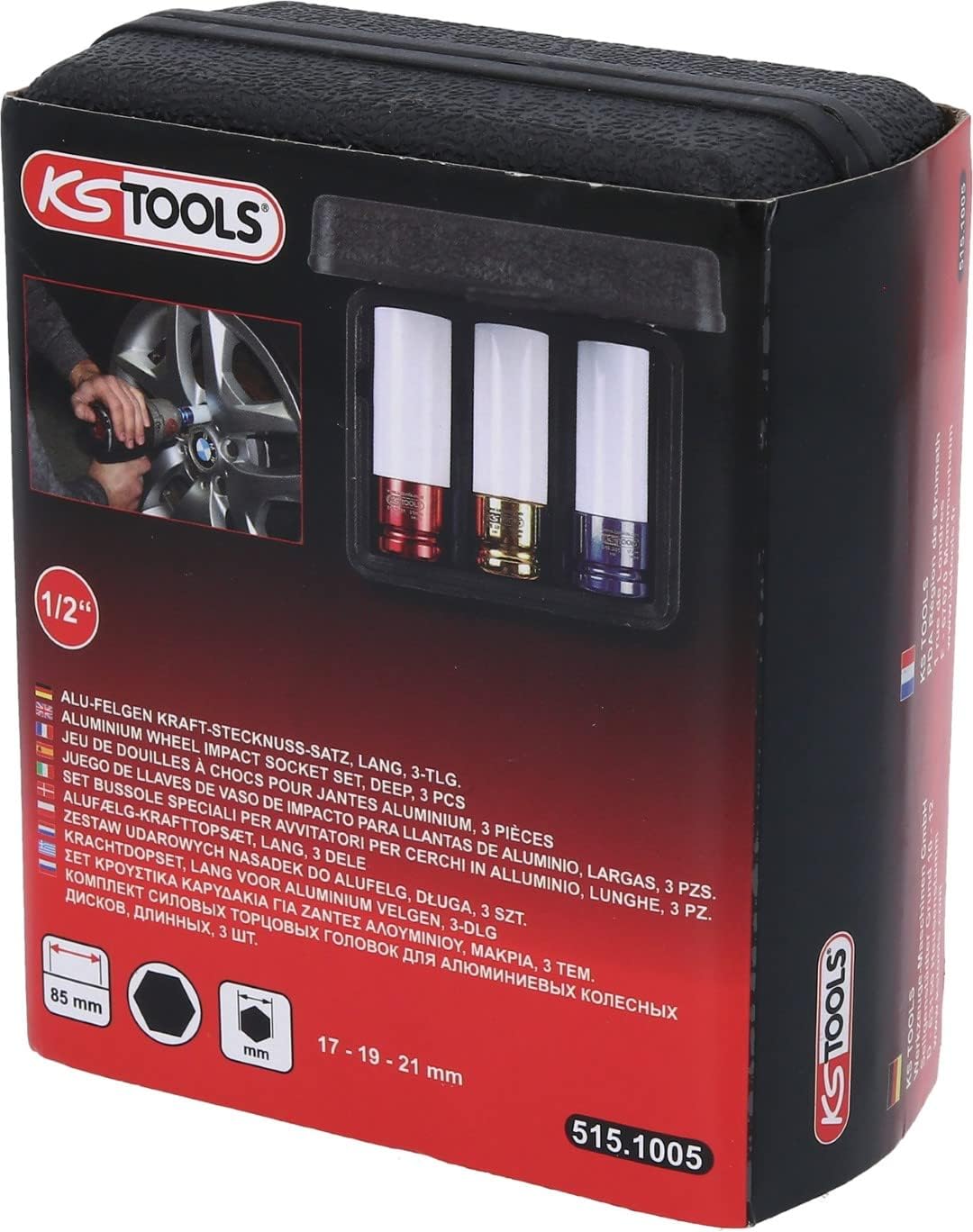 Thumbnail 4 de KS Tools 515.1005: Set di Bussole per Avvitatori ad Impulsi per Cerchi in Lega 17–21 mm (1/2")